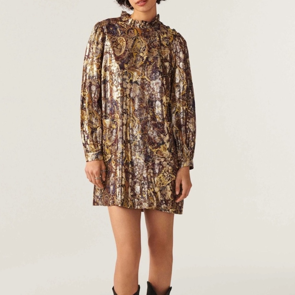 NWOT Ba&Sh Chiba gold mini dress, size M